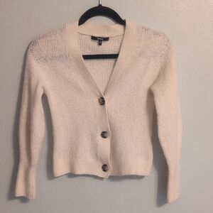 Quince Soft Cream Button-Front V-Neck Cardigan
